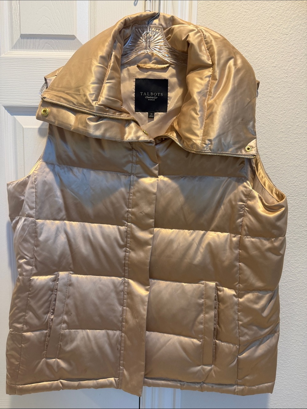 Talbots Champagne Gold Quilted Puffer Vest Sz 1X